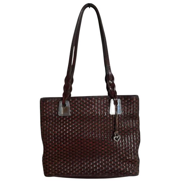 Brighton Brown Leather Basket Weave‎ Design Tote Handbag Purse Vintage - Picture 2 of 13